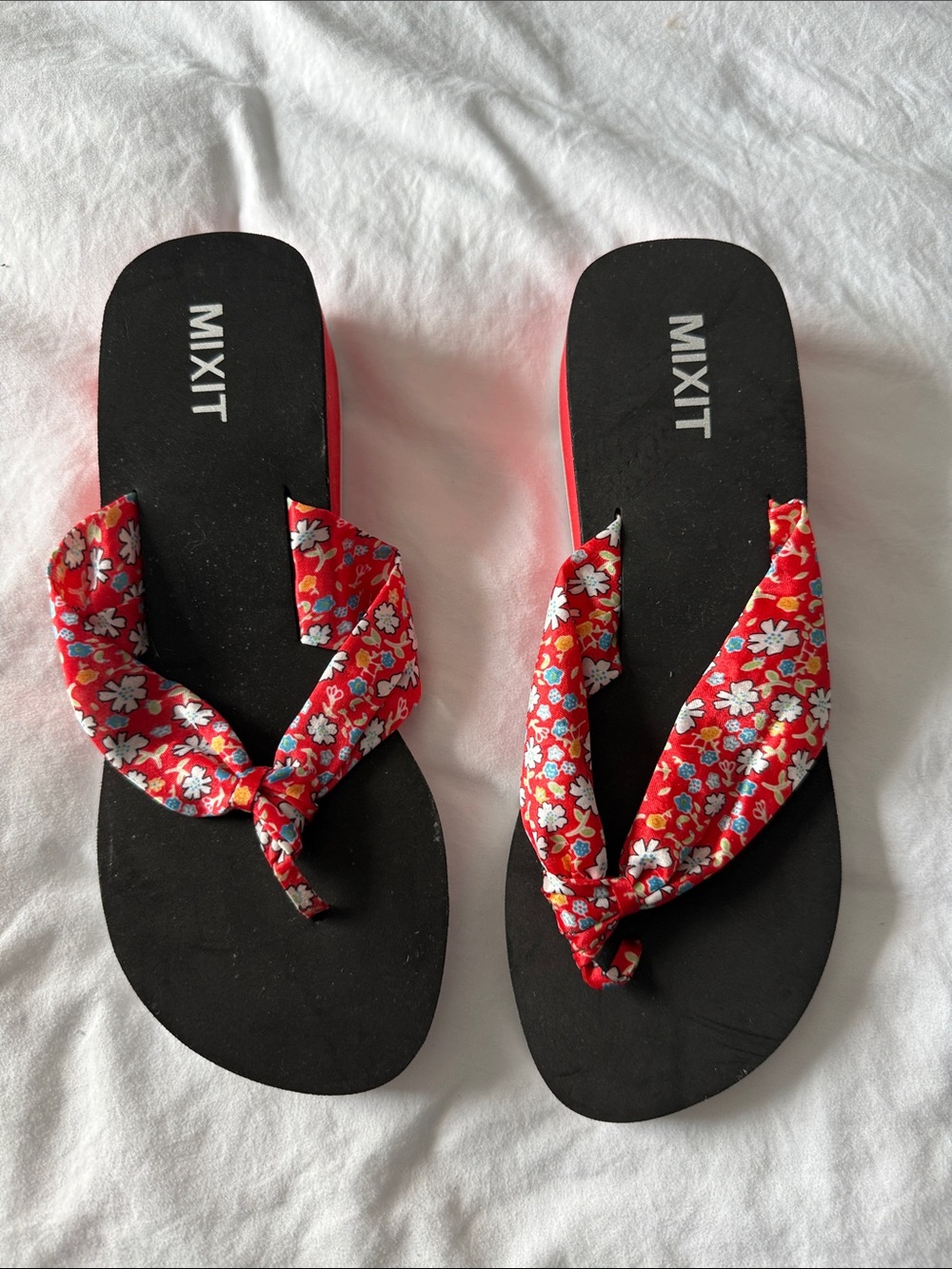 Mixit Red Floral Knot Flip Flop Sandals for Women